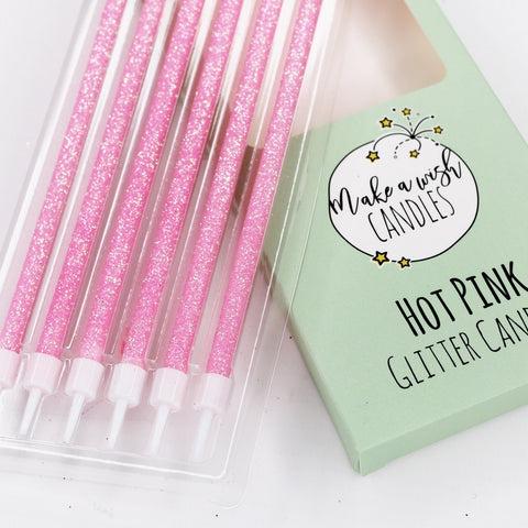 Make A Wish - Tall Hot Pink Glitter Candles x 6